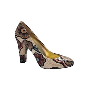 Hale Bob Peace Sign Pumps Snakeskin Embossed Leather 10 NWOB